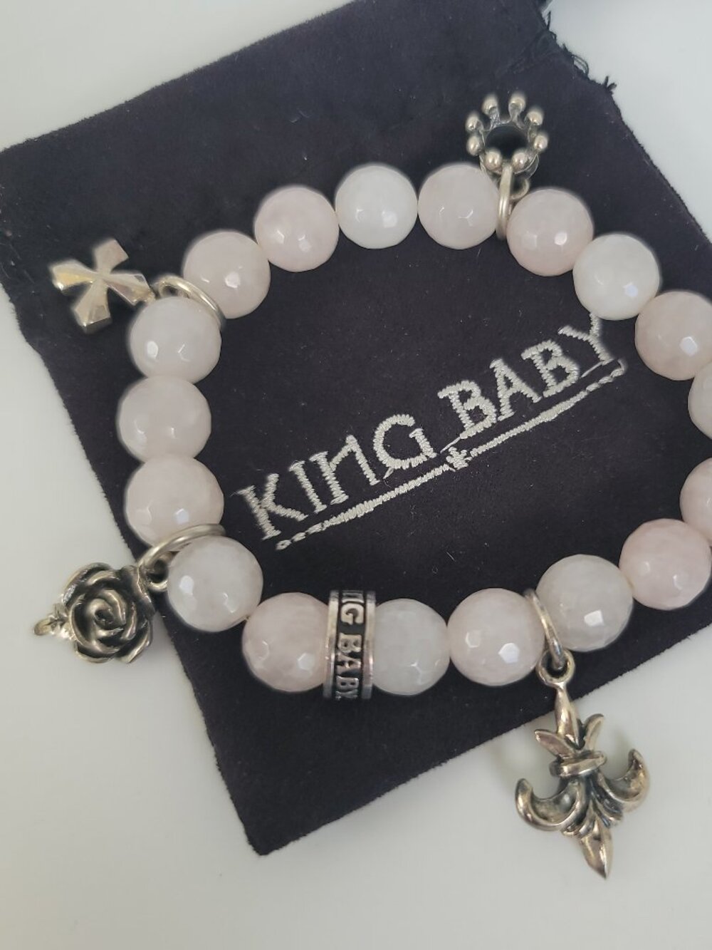 Rose Quartz & Sterling Beaded Stretch Bracelet
